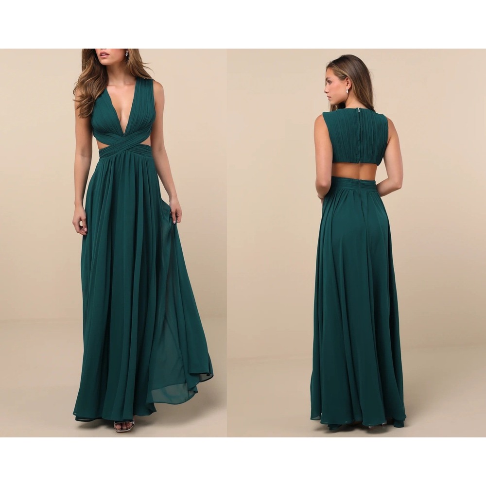 Lulus Vivid Imagination Emerald Green Cutout Maxi Dress Size Medium
